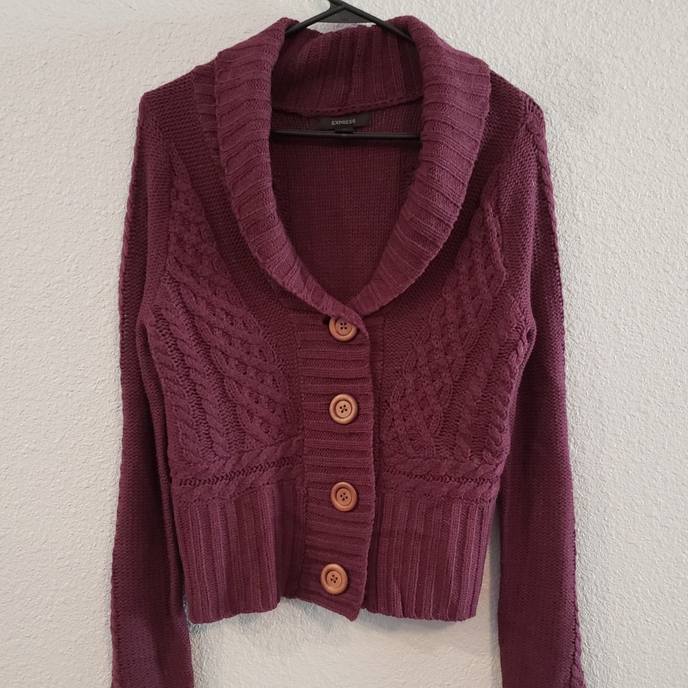 Express wool blend cable knit cardigan